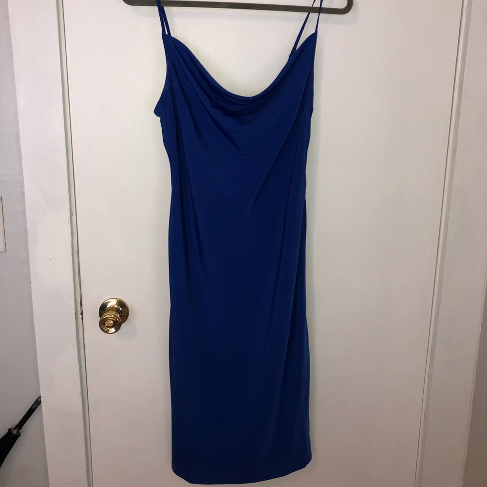 Blue Cowl Neck Midi Dress